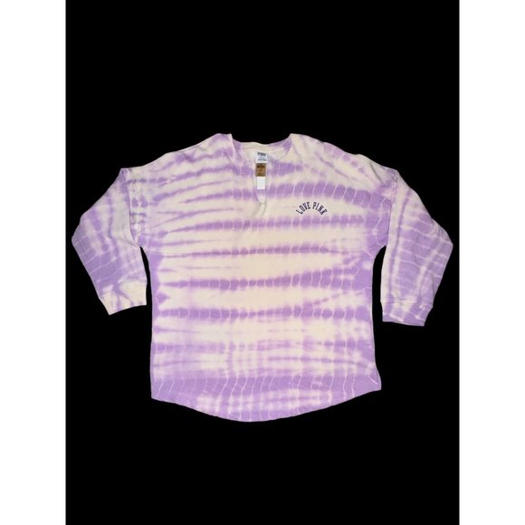New Victoria Secret PINK Sweatshirt Tie Dye Purple White Sz LG Crewneck Spellout - Picture 2 of 8
